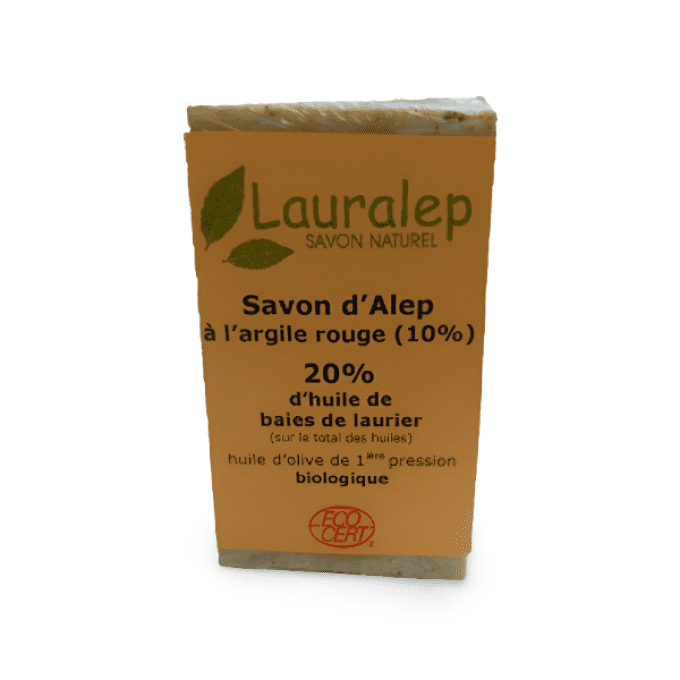 Savon d'Alep à l'argile rouge 20% d'huile de laurier 150 gr 